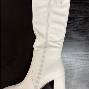 Women's White Knee High Heel Boots